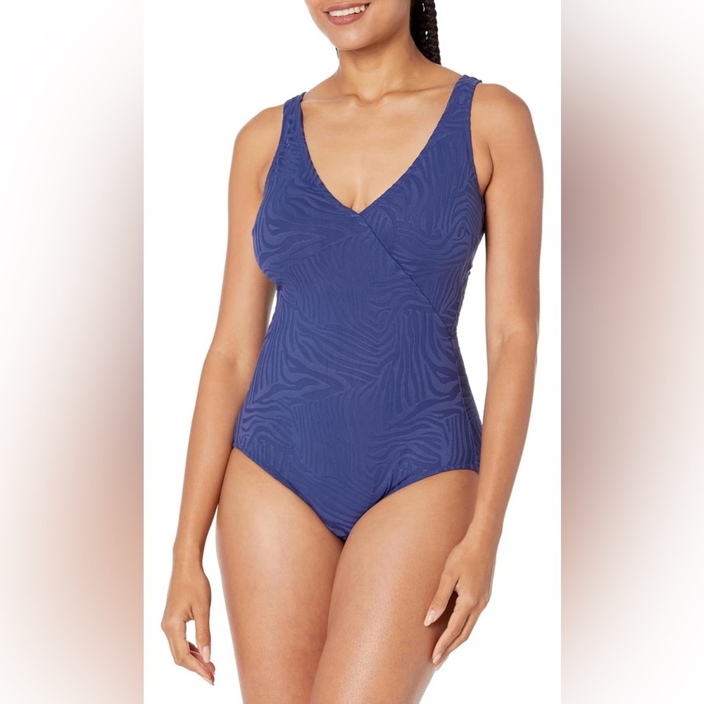 NWT Gottex Women's Standard African Escape Surplice One Piece Size 8 Blue